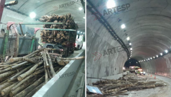 Caminhão bitrem carregado de madeira tomba e interdita parcialmente rodovia Carvalho Pinto, em Jacareí