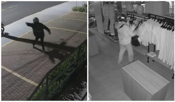 VÍDEO: loja tem prejuízo de R$ 40 mil após dupla quebrar vitrine com pedra e furtar roupas
